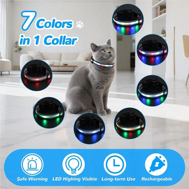 ^Arrival Cat Collar With Remote, Rechargeable Waterproof LED Light For Night, Dog For Night Walking Accessories - Image 3