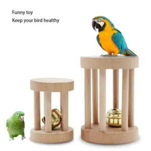 Natural Wood Pet Parrot Raw Wood Toy With Bell Squirrel Bird Hamster Branch Perches Chew Bite Toys Rings Funny Toy For Bird