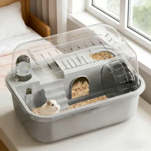 2-Tier Luxury Hamster Cage, Escape-Proof Transparent Portable Habitat Starter Kit for Hamsters  Syrian Hamsters