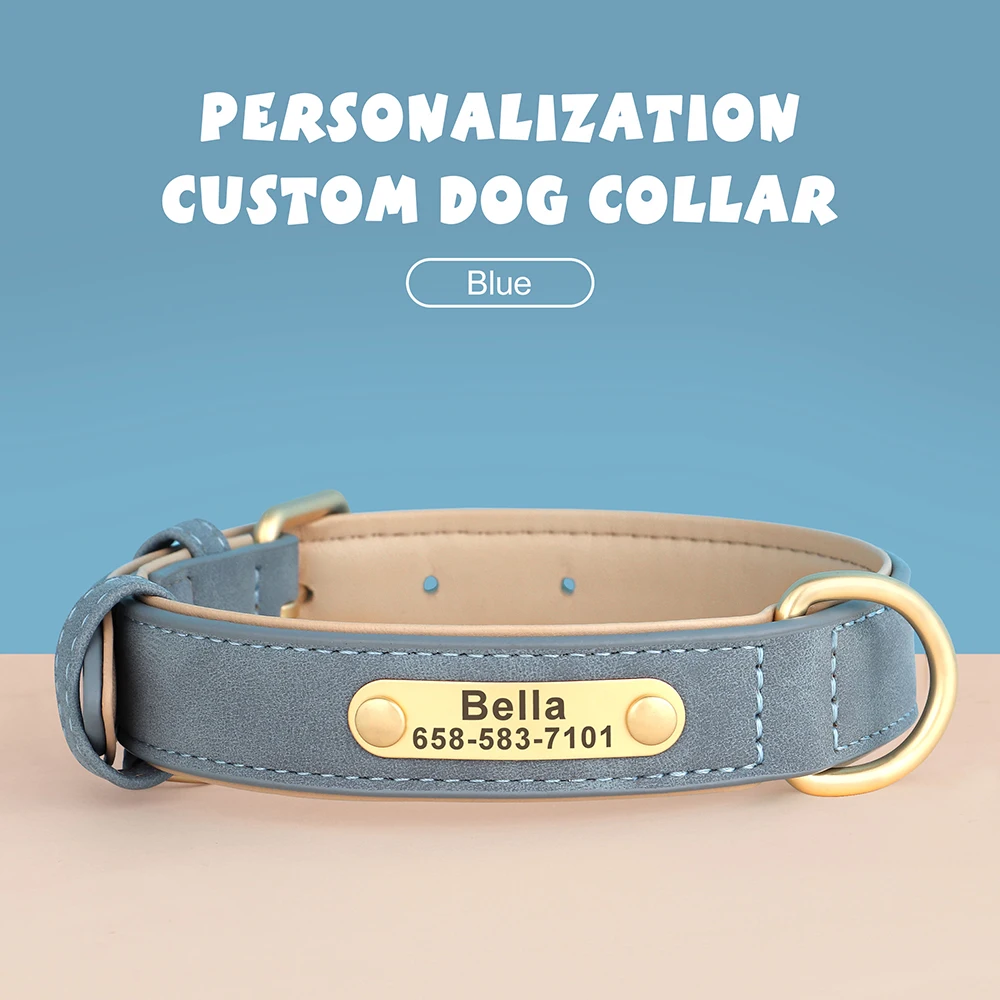 Customized Dog Collar PU Leather Dogs Collars Personalized Pet ID Name Necklace Free Engraving for Small Medium Large Dogs Pug - Image 7