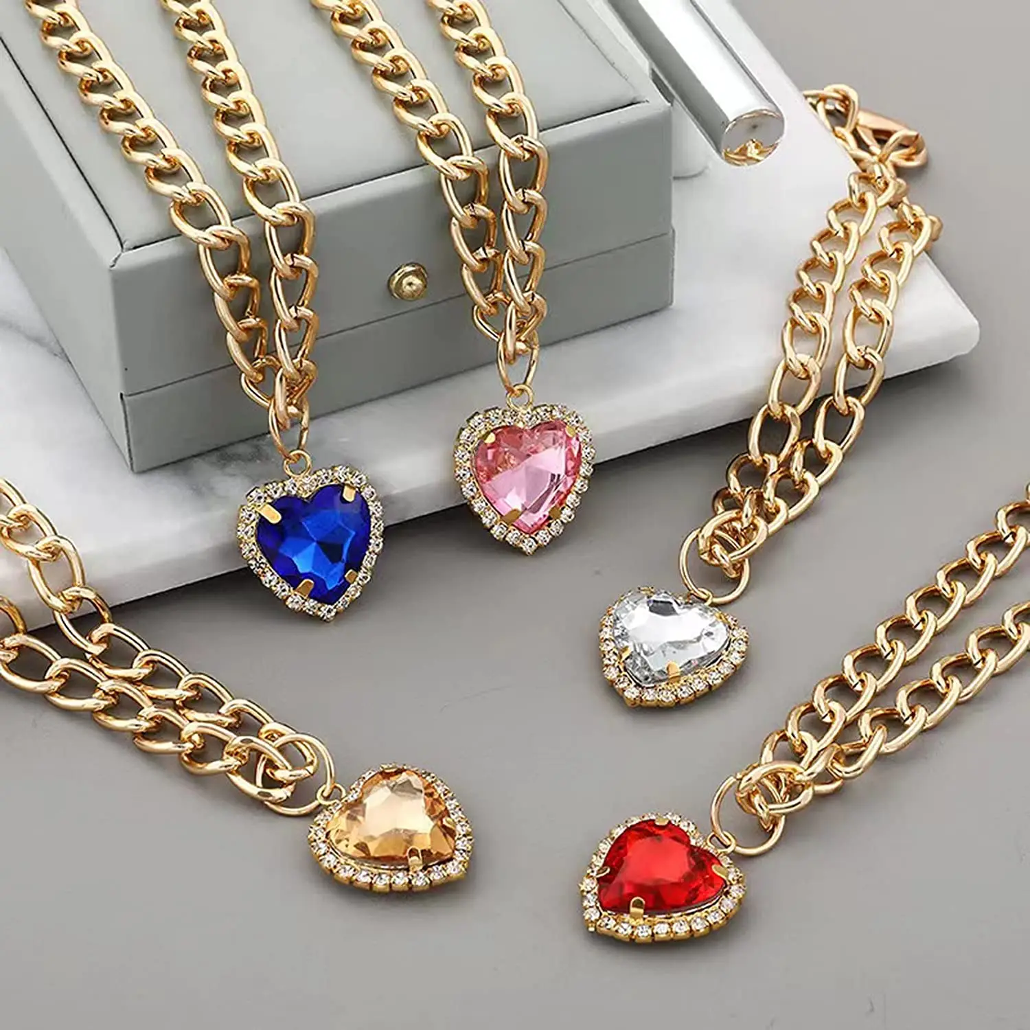 Luxury Dog Cat Necklace Jewelry with Heart Diamond Pendant Design Gold Chain Collar Pet Wedding Birthday Costume Accessories - Image 2