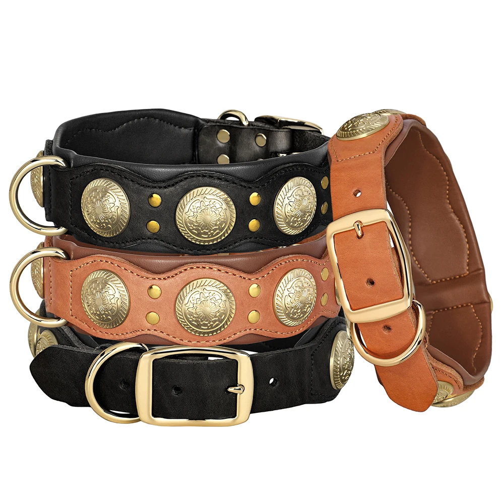 Durable Real Leather Dog Collar Cool Spiked Studded Collars for Medium Large Dogs Genuine Leather Pet Collar Pitbull Bulldog - Image 2