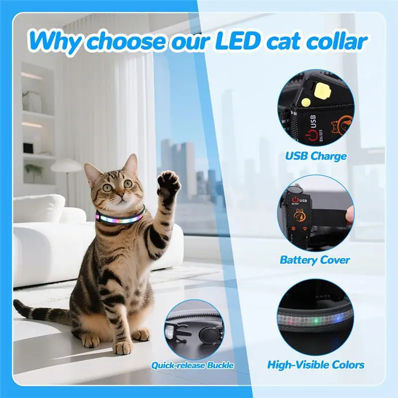 ^Arrival Cat Collar With Remote, Rechargeable Waterproof LED Light For Night, Dog For Night Walking Accessories - Image 4