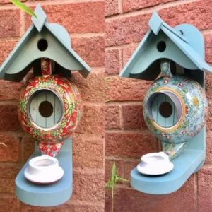 Teapot Birdhouse And Feeder Home Decoration Resin Teapot Bird Feeder Outdoor Hanging Wall Mount Bird Feeder Garden Home Decor