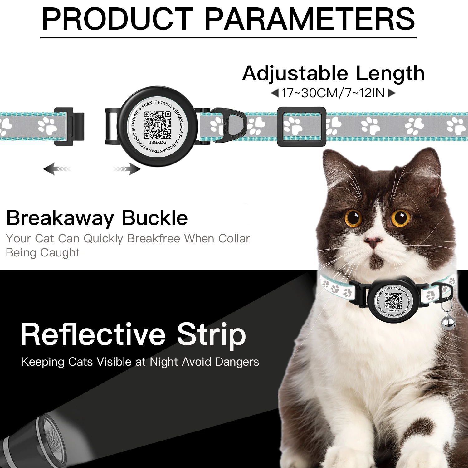QR ID Tag + GPS Tracker holder + Cat collar Breakaway for apple airtag, Kitten Collar with Bell Fits Cats Gatos Puppy waterproof - Image 6