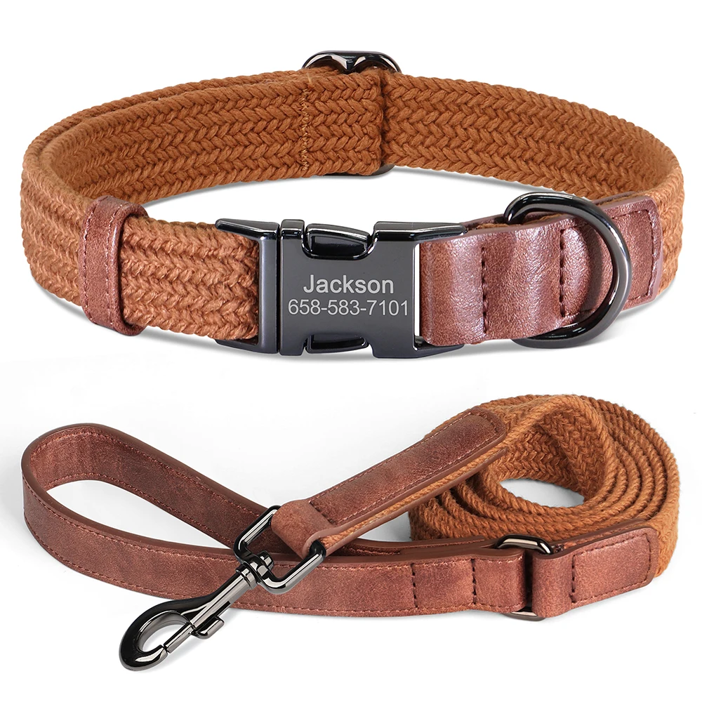 Retro Dog Collar Leash Set Custom Nylon Dog Collars With Walking Lead Rope Adjustable Pet Necklace for Small Large Dogs Durable - Image 9