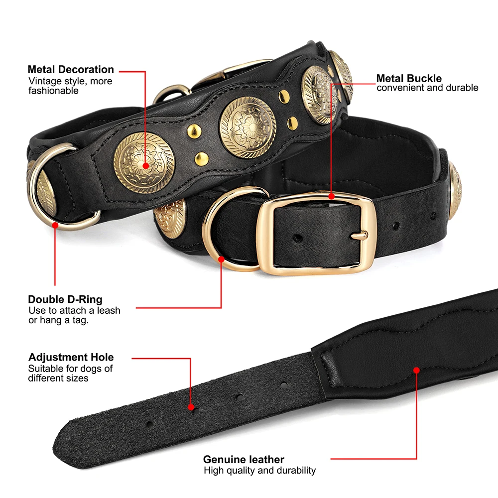Durable Real Leather Dog Collar Cool Spiked Studded Collars for Medium Large Dogs Genuine Leather Pet Collar Pitbull Bulldog - Image 3