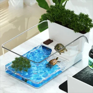 Turtle Tank with Basking Area, Transparent Reptile Terrarium Habitat for Pet Turtles, Hermit Crabs, Tortoise Adoption