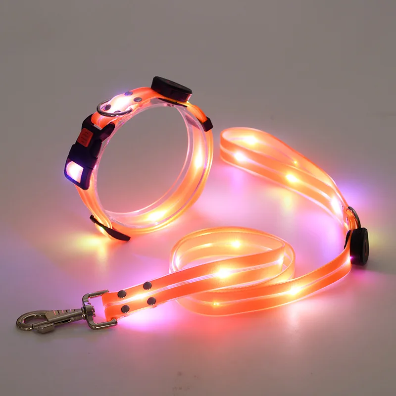 Pet light-up collar leash LED flashing collar USB charging dog walking pulling belt adjustable dog collar fashion pet supplies - Image 7