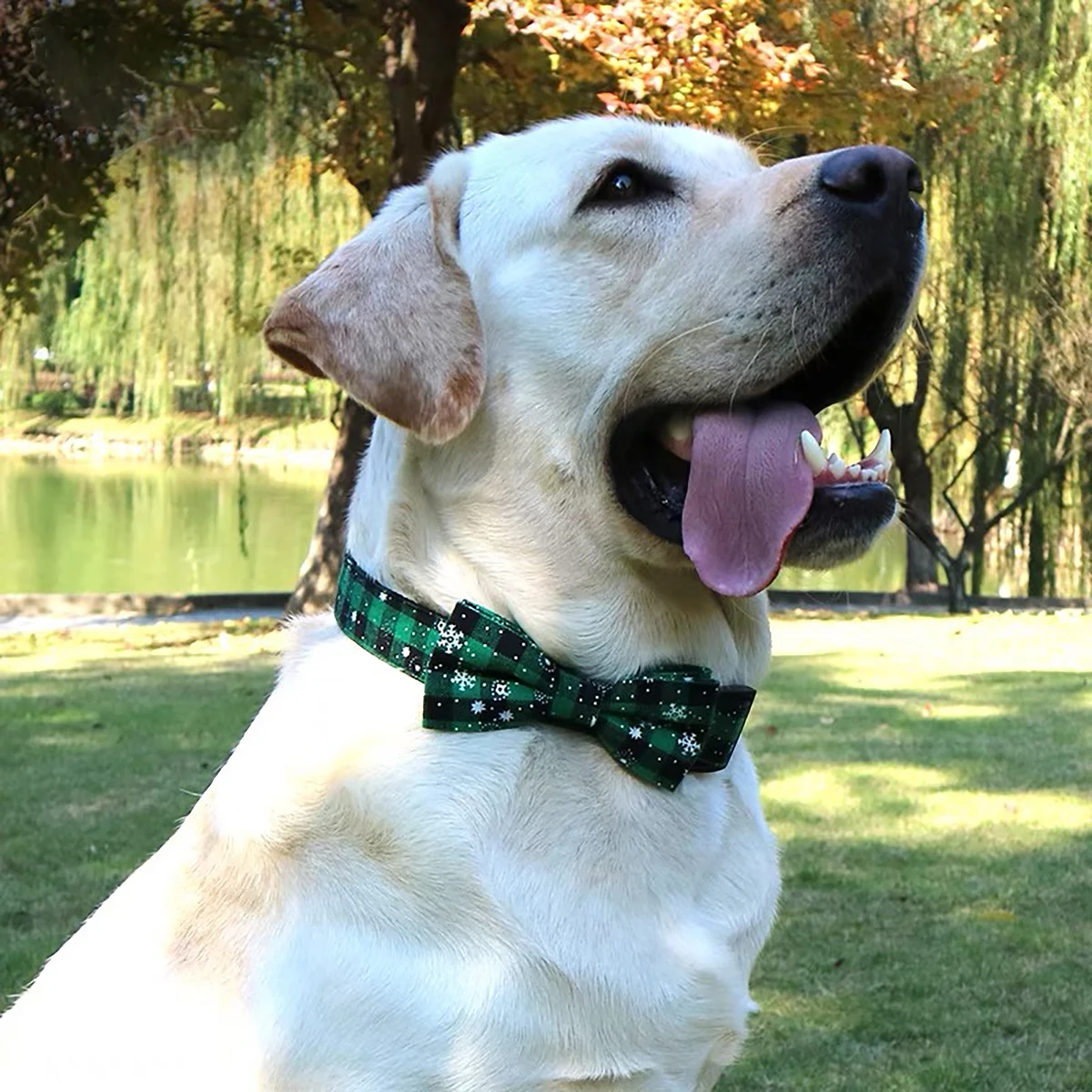 Dog Collar with Bow tie,Christmas Plaid Snowflake Dog Collar with Adjustable Buckle Suitable for Small Large Dogs Cats Pets - Image 5