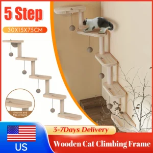 5 Steps Wood Cat Climbing Frame Wall Mounted Corner Climbing Shelf Cat Wall Furniture for Sleeping Playing Pets Activity Center