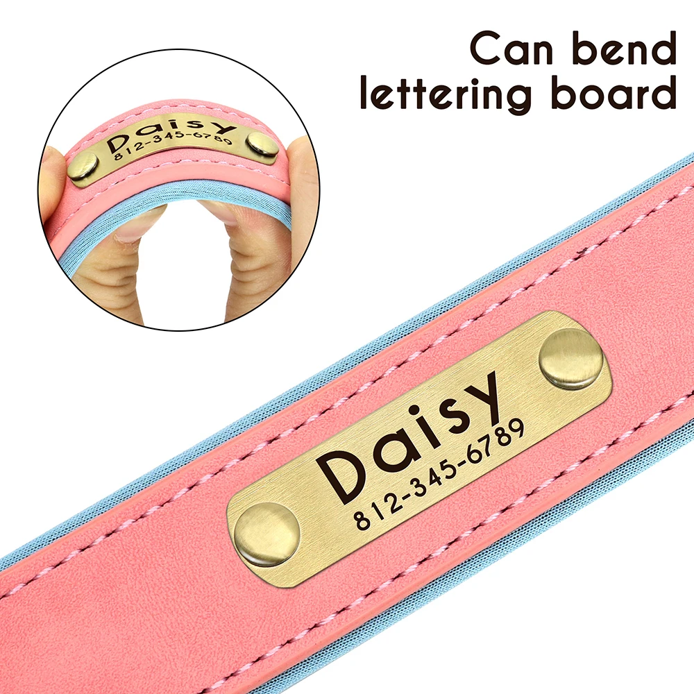 Personalized PU Leather Padded Dog Collar Customized ID Nameplate Pet Collar For Small Medium Dogs Durable Necklaces Accessories - Image 2