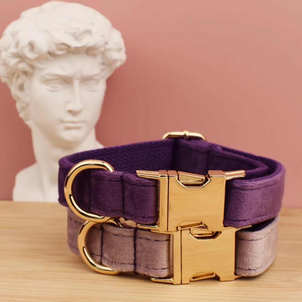 Velvet Collar Free Engrave Dog Collar Leash For Medium Big Pet Necklace Dog Accessories Dog Collars - Image 5
