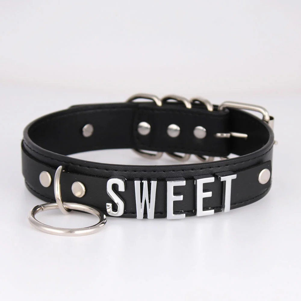 Fashion Personalized Letters SISSY Sexy Choker Women PU Leather Collar Punk Chocker Custom Name Crystal Jewelry Cosplay Necklace - Image 2