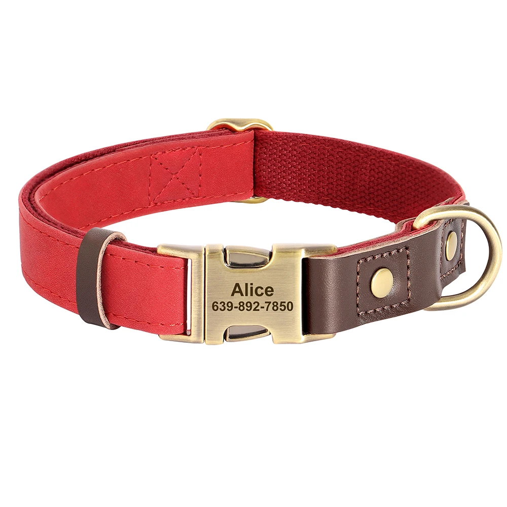 Customized Dog Collar Durable PU Leather Dog Collars Engraved Pet ID Necklace With Metal Buckle for Small Medium Large Dogs Pug - Image 7
