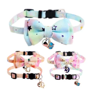 Star Cat Collar with Bell Breakaway Bowknot Small Pet Dog Collars Necklace Quick Release Collier Chain for Puppy Goats