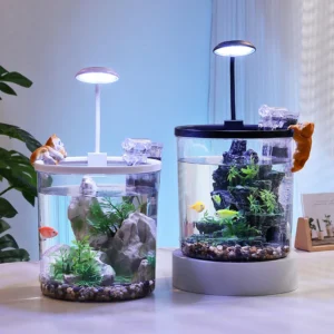 Compact Round Goldfish Bowl - Oxygenated Flowing Water Eco-Cycle Aquarium for Office & Home Desktop (Durable, Low-Maintenance)