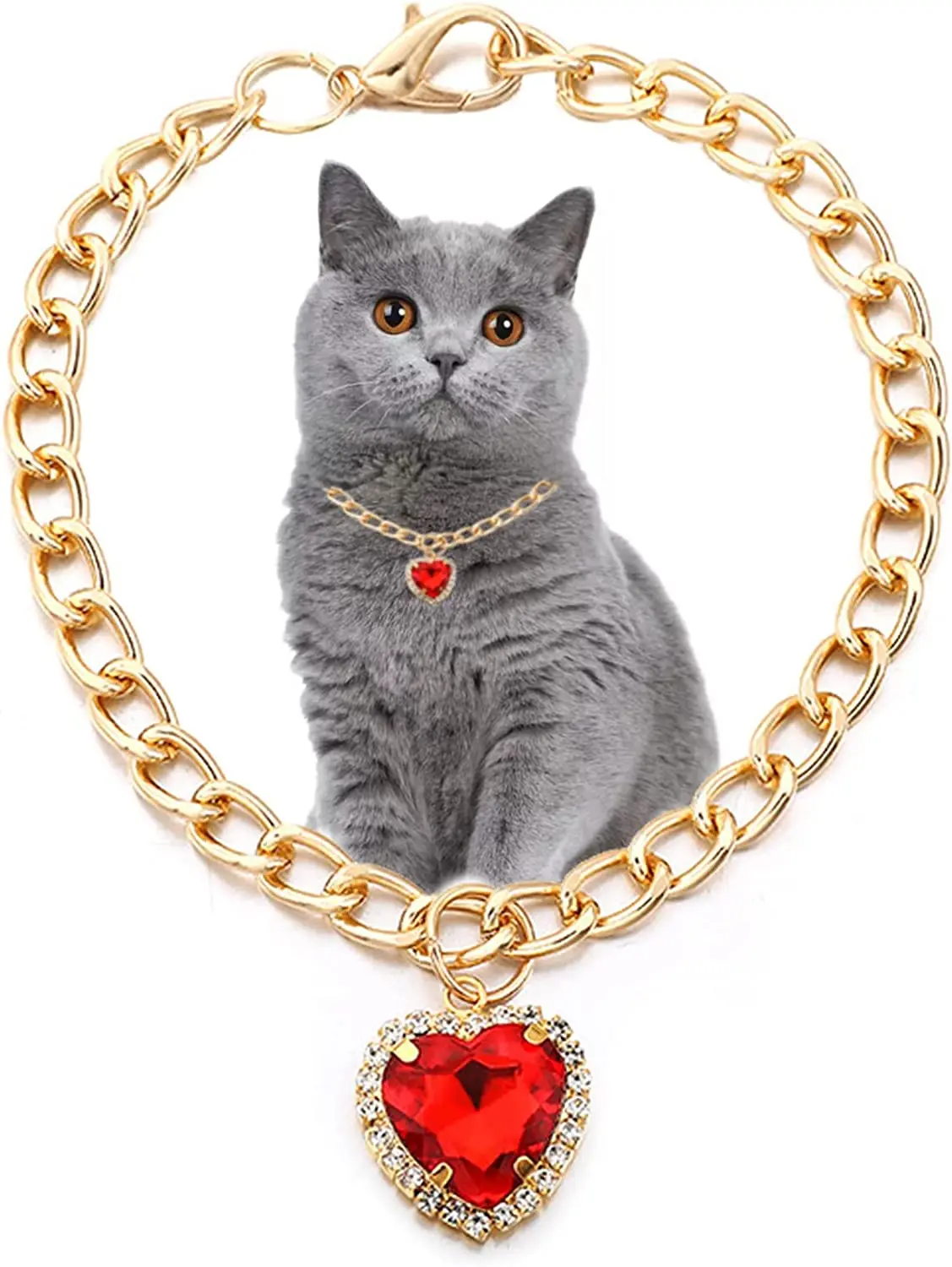 Luxury Dog Cat Necklace Jewelry with Heart Diamond Pendant Design Gold Chain Collar Pet Wedding Birthday Costume Accessories - Image 10