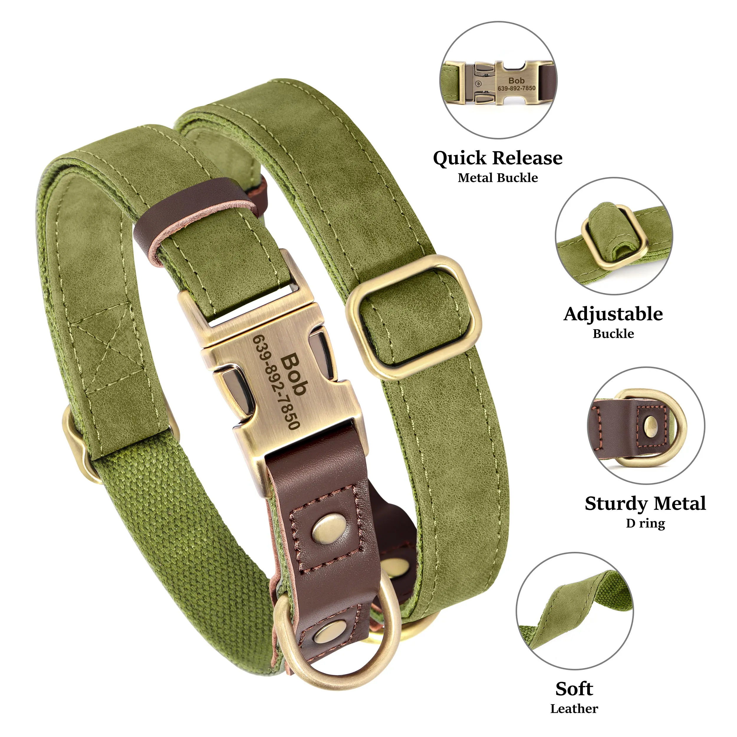 Customized Dog Collar Durable PU Leather Dog Collars Engraved Pet ID Necklace With Metal Buckle for Small Medium Large Dogs Pug - Image 3