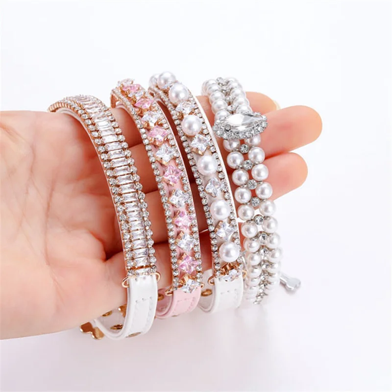 Fashion Cat Collar with Rhinestones Pet Pearl Necklace for Cats Puppy Rabbit Kitten Accessories Adjustable Collars Pets Supplies - Image 5