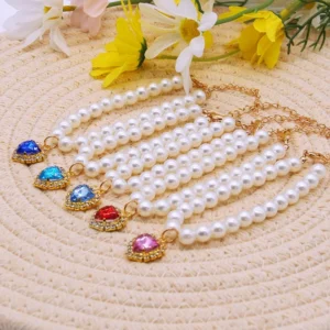 Adjustable Cat Collar for Kittens with High Simulation Pearls Cute Exquisite Summer Pet Necklace with Neck Decoration Pet