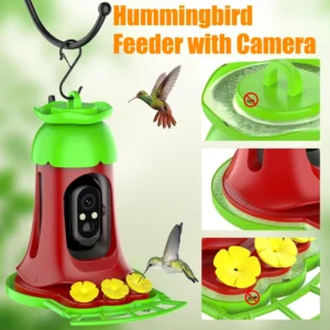 Hummingbird Feeder with Camera,7W Solar-Powered Smart Bird Feeder Camera with SD Card,Anti-Ant Moat,Outdoor Bird Raising Camera