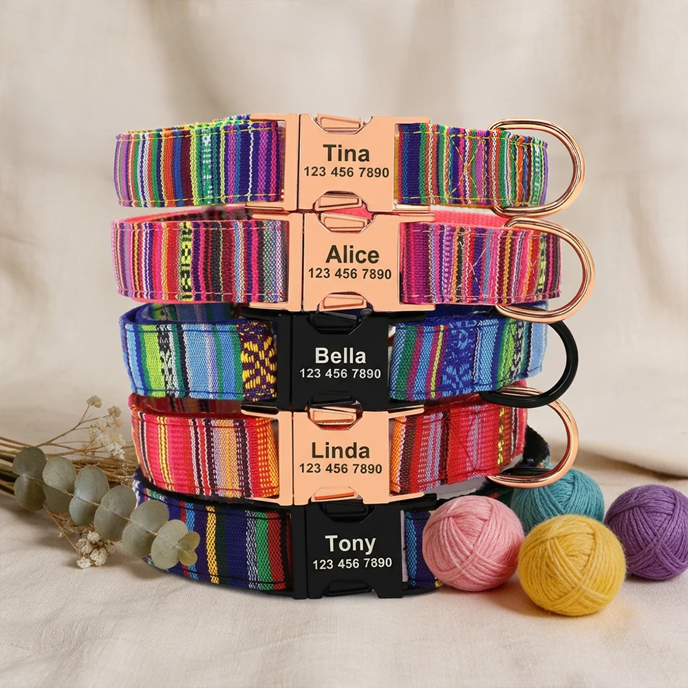 Custom Dog Collar Nylon Dog Collars Free Engraved Pet Puppy Dog Name ID Buckle Necklace Adjustable for Small Medium Large Dogs - Image 2