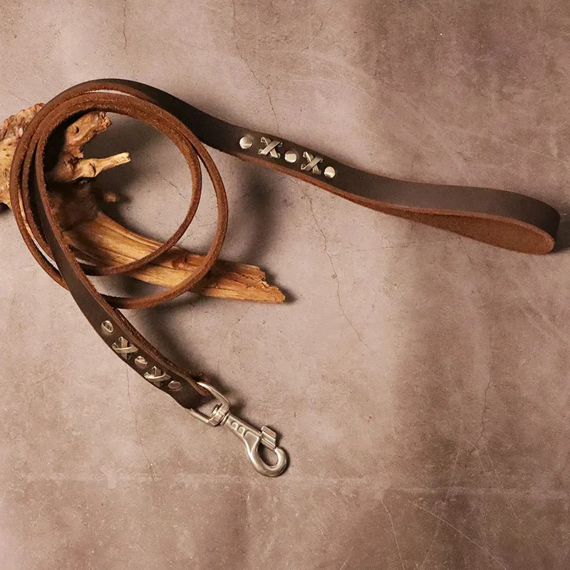 Vintage Leather Dog Set - Handcrafted Genuine Cowhide Collar & Lead for Golden Retriever Malamute, Retro Training Gear for Large - Image 3