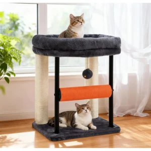 Cat Tree, Cat Scratching Posts with Bed, Sturdy Tower with Fully SisalWrapped Columns and Plush Toy Ball for Indoor Kittens, 18.