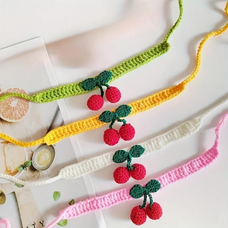 Pet Collar Handmade Knitted Cat Collar With Cherry Decor Cute Cat Necklace Cat Supplies ะพัะตะนะฝะธะบ ะดะปั ะบะพัะตะบ para gatos accesorios - Image 5