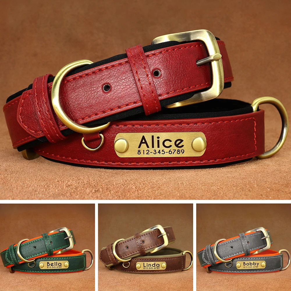 Personalized PU Leather Padded Dog Collar Customized ID Nameplate Pet Collar For Small Medium Dogs Durable Necklaces Accessories - Image 4