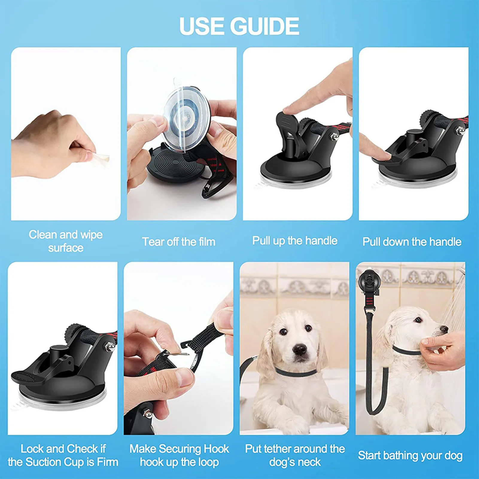 Dog Bathing Tether with Suction Cup Adjustable Collar Dog Tub Restraint Leash for Pet Dog Cat Shower and Grooming - Image 6