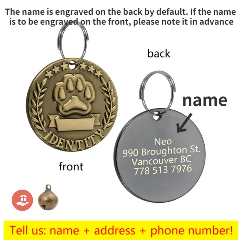 Customizable Engraved Pets ID Tag for Dog Cat Bronze Nameplate Tags Personalized Anti-lost Address Number Dogs Collar ID Pendant - Image 8