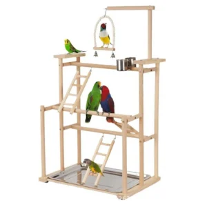 Wooden Bird Playground Parrot Playstand with Ladder Gym Exercise Toy for Small Parakeets Conures Lovebird Bird Supplies