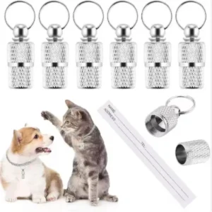 Dog Cat Name Tags Pet Collar ID Tag Keychain Anti-lost Nameplate Pendant Waterproof Capsule/Keyring Necklace Puppy Accessories