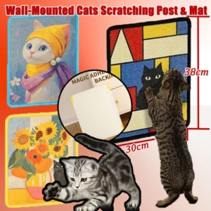 Oil Painting Sisal Cat Scratch Board & Mat Wall-mounted Space-saving Design Stitched Edges Soft Fabric For Indoor Clawing Play