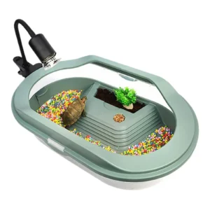 Turtle Terrarium Water Turtle Tank Bottom Drainage Basking Stage Clear Lid Area Habitat Breeding Box for Hermit Gecko Hermit