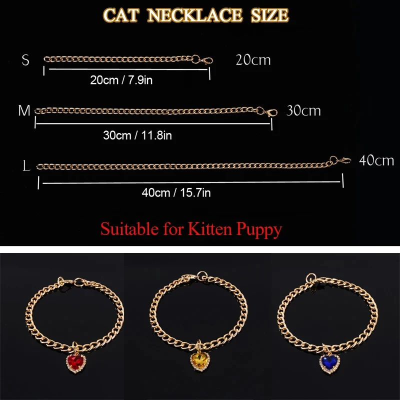 Luxury Dog Cat Necklace Jewelry with Heart Diamond Pendant Design Gold Chain Collar Pet Wedding Birthday Costume Accessories - Image 4