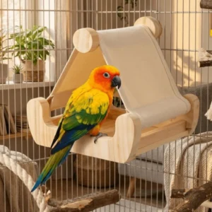Ventilation Hanging Wooden Bird Hammock Hatching Nest Bite Resistant Bird Feeding Station Drawer Tray Bird Swing Perch Garden