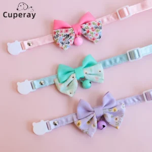 Bow Pet Collar, Cat Dog Collar Macaron Bell Safety Buckle Gradient Floral Bow Adjustable Knot Cat Collars for Kitten and Puppies