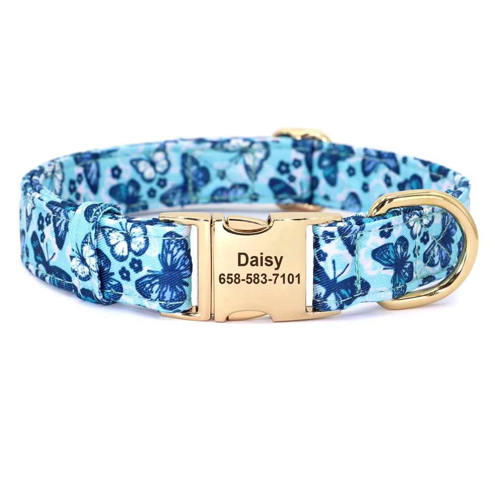 Personalized Dog Collar Nylon Flower Bowtie Pet ID Collars Customized Dogs Necklace Anti-lost For Spring Small Medium Large Dogs - Image 11