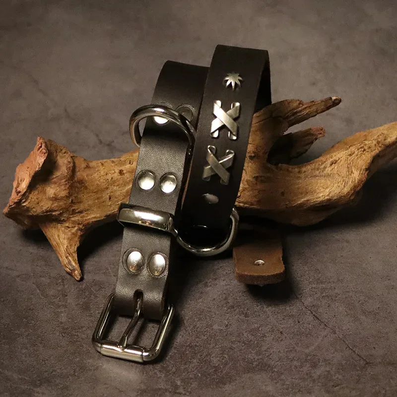 Vintage Leather Dog Set - Handcrafted Genuine Cowhide Collar & Lead for Golden Retriever Malamute, Retro Training Gear for Large - Image 4
