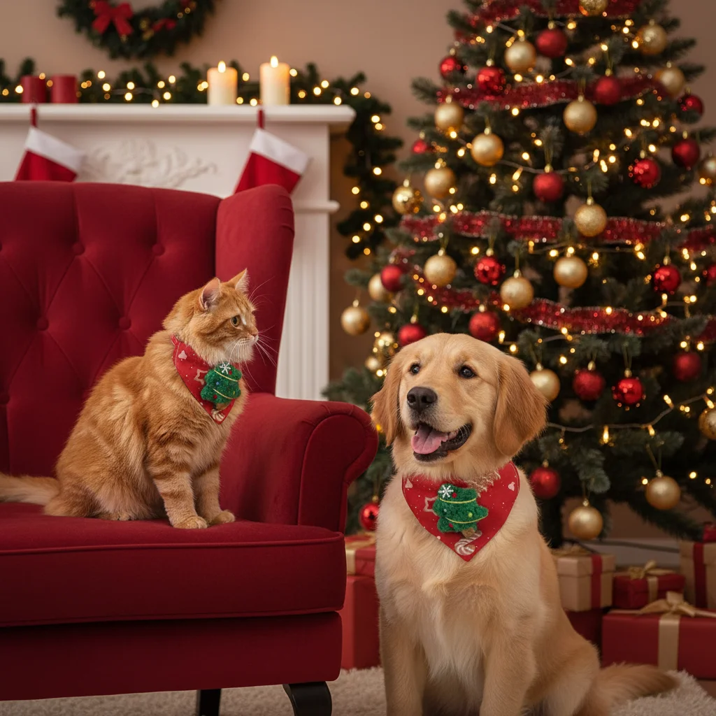Pet Bandana Collar Adjustable Christmas Scarf For Dog Cat Saliva Towel Fashionable Neck Scarf Ring Triangle Bib Pet Neckerchief - Image 2