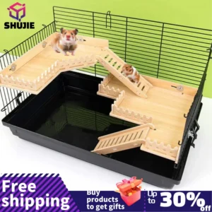 Practical Hamster Toy Thickened Entertainment Smooth Hamster Double Layer Wooden Climbing Platform with Ladder