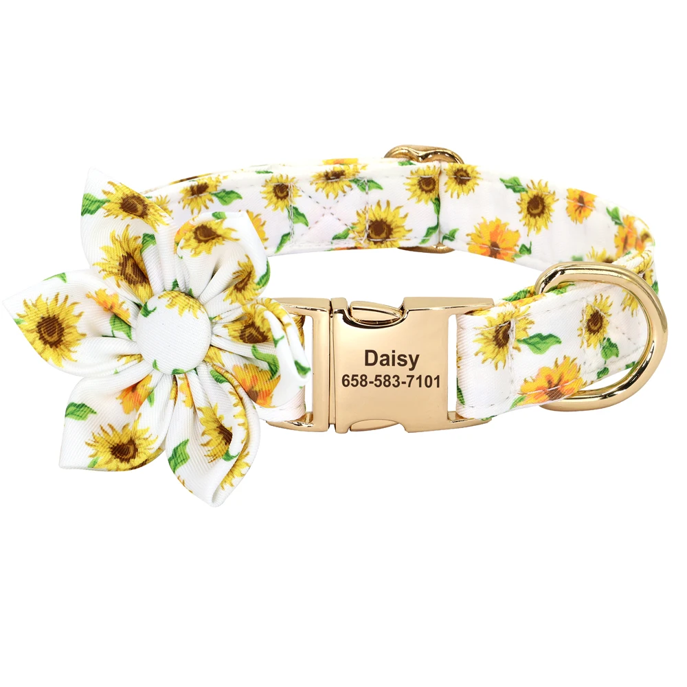 Personalized Dog Collar Nylon Flower Bowtie Pet ID Collars Customized Dogs Necklace Anti-lost For Spring Small Medium Large Dogs - Image 19