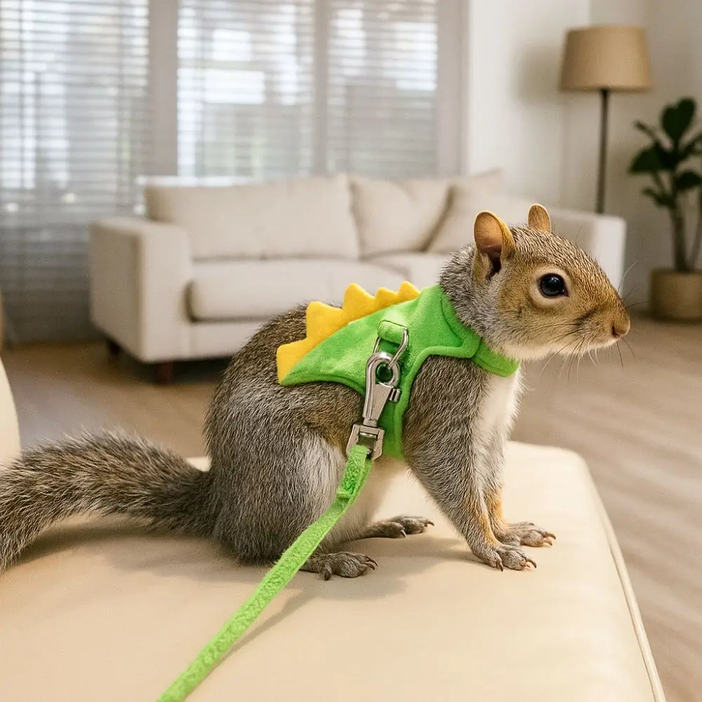 Cute Cartoon Ferret Vest Harness Adjustable Dragon Design Hamster Chest Strap with Bell Flannel Ferret Traction Rope Training - Image 4