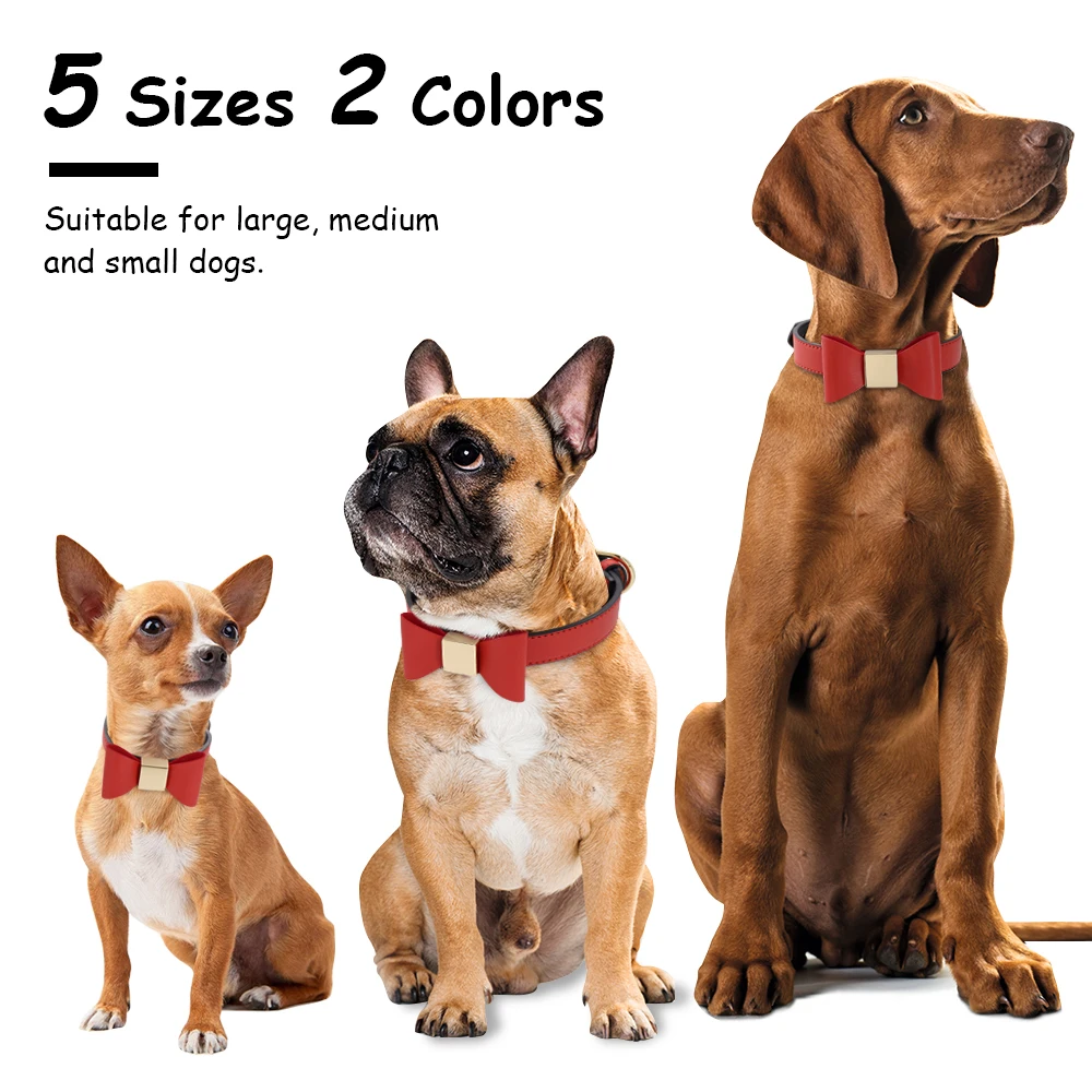 Custom PU Leather Dog Collar Soft Bowknot Pet Collars Engraved Name Puppy Cat Necklace Anti-lost for Small Medium Large Dogs Pug - Image 2