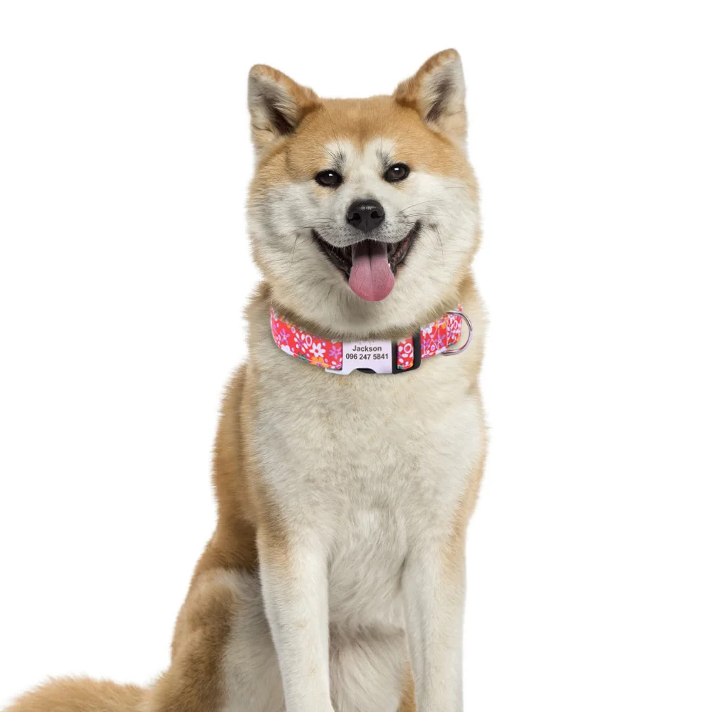 Printed Nylon Personalized Dog Collar Custom Dog Collar Floral Puppy Necklace Engraved Name for Small Medium Large Dogs Bulldog - Image 5