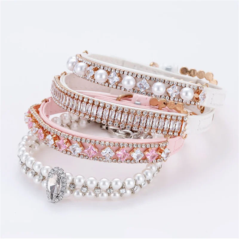 Fashion Cat Collar with Rhinestones Pet Pearl Necklace for Cats Puppy Rabbit Kitten Accessories Adjustable Collars Pets Supplies - Image 4