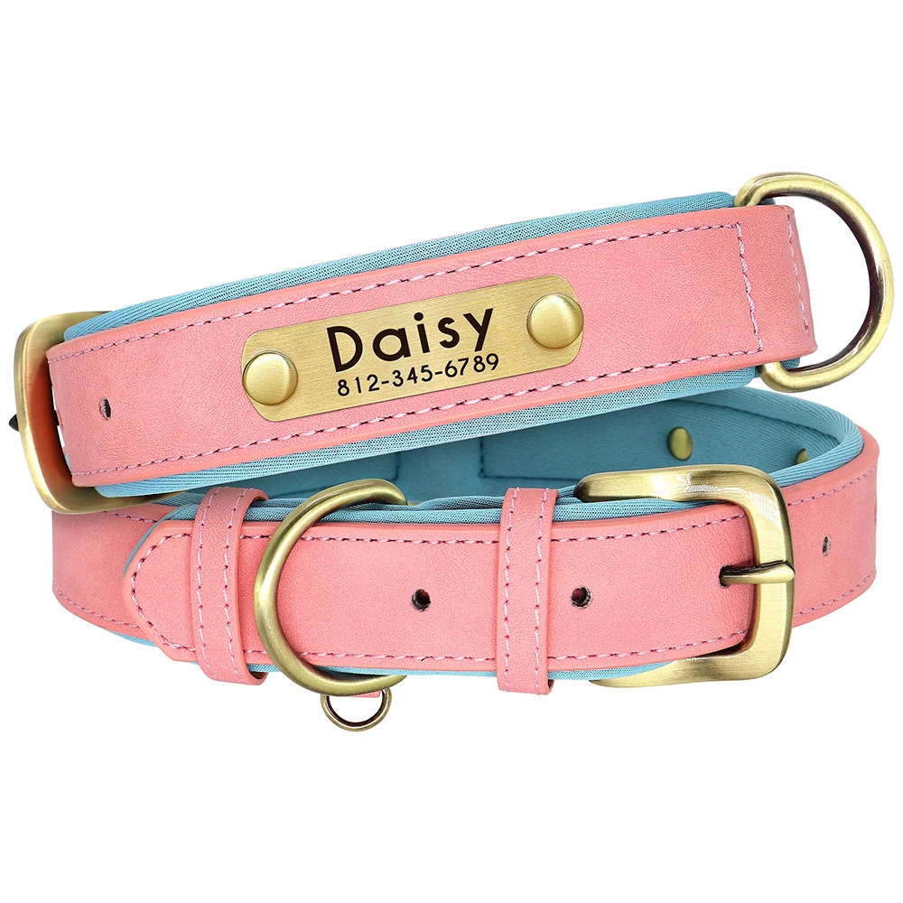 Personalized PU Leather Padded Dog Collar Customized ID Nameplate Pet Collar For Small Medium Dogs Durable Necklaces Accessories - Image 12